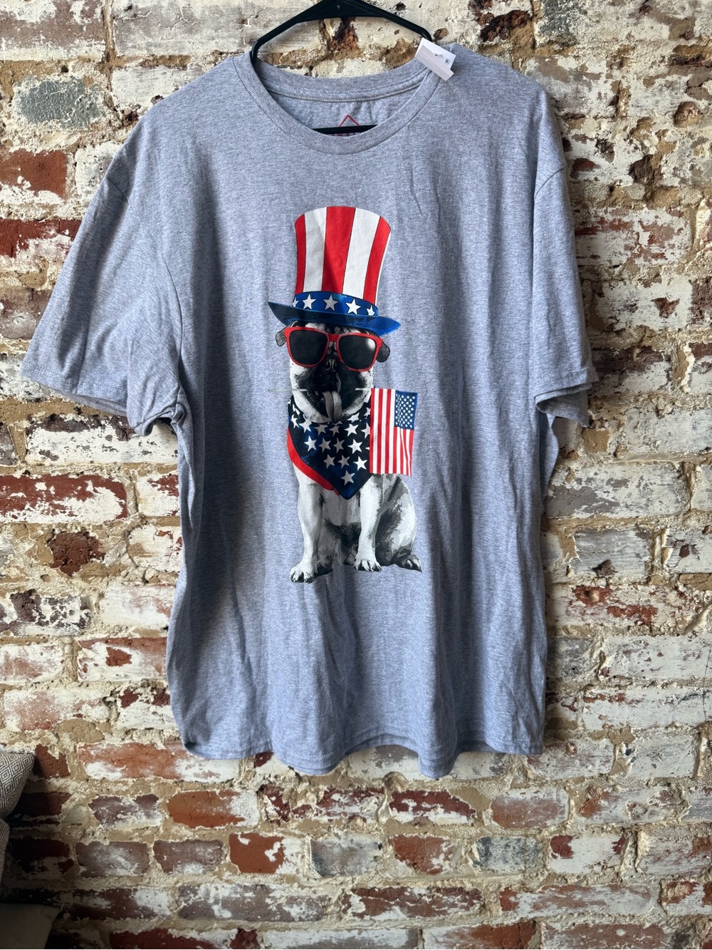 Well Worn Gray Patriotic Dog Graphic Tee with Red, White & Blue Accents